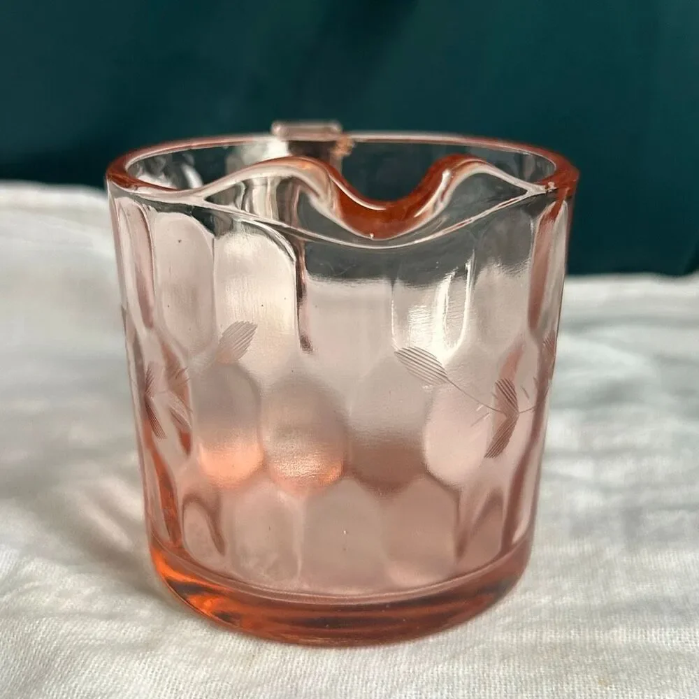 Vintage Hex Optic Pink Glass Creamer Jeannette